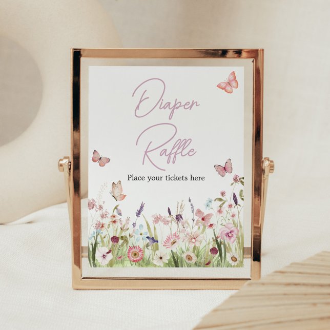 Kleiner Schmetterling-Wildblume-Windeln Poster (Wildflower Little Butterfly Baby Shower Diaper Raffle Sign)