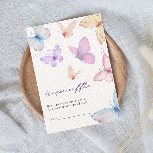 Kleiner Schmetterling Windelwanne Girl Babydusche Begleitkarte (diaper raffle baby shower card butterfly)