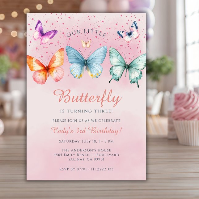 Kleiner Schmetterling wird zum Baum 3. Geburtstag  Einladung (Von Creator hochgeladen)