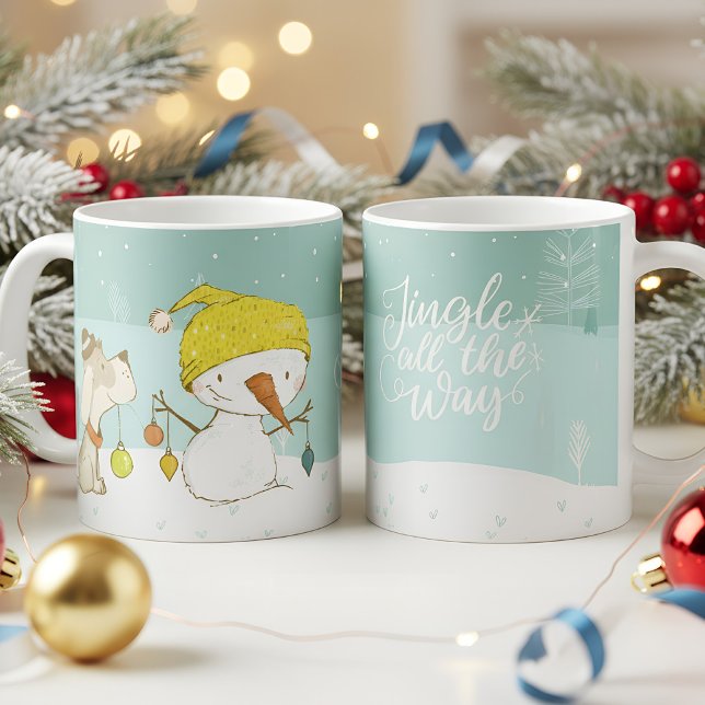 Kleiner Schneemann und Hund in Weihnachten Winters Kaffeetasse (christmas mug little snowman and dog)