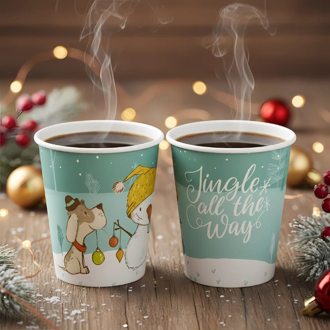 Kleiner Schneemann und Hund in Weihnachten Winters Pappbecher (little snowman and dog christmas cup)