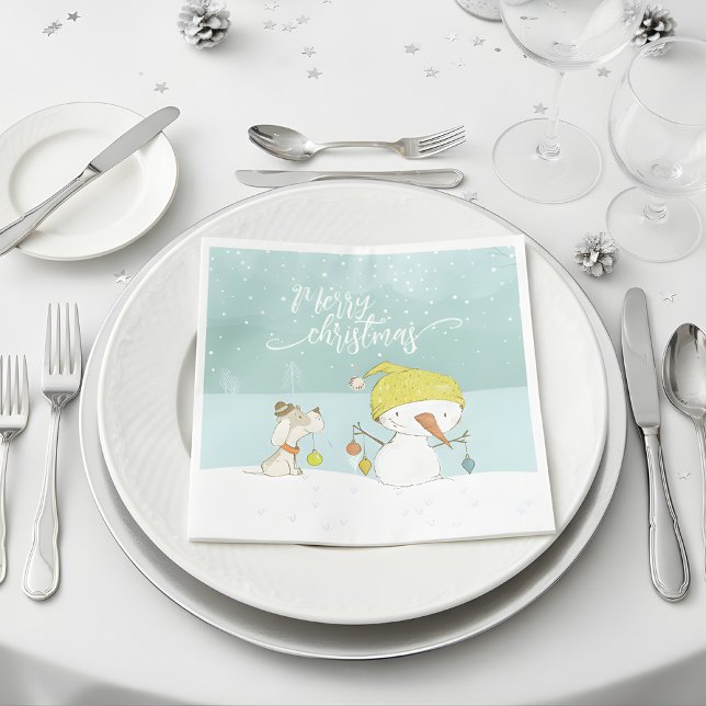 Kleiner Schneemann und Hund in Weihnachten Winters Serviette (little snowman napkins)