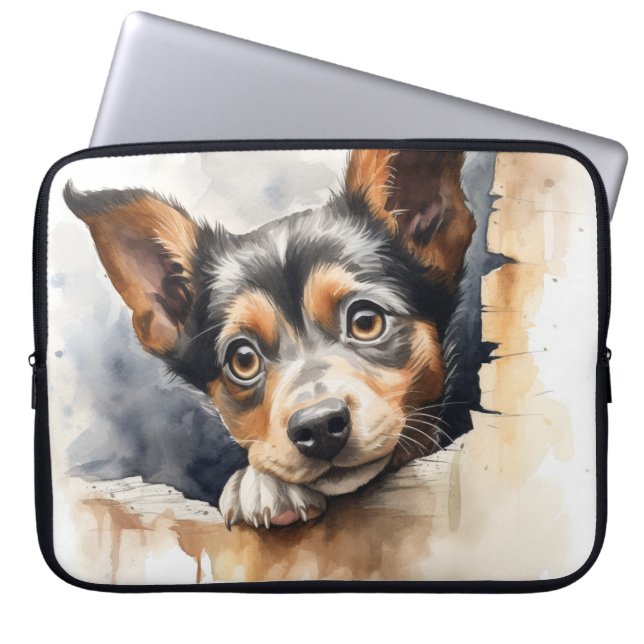 KLEINER SCHWARZ- UND TAN-PUPPENHUNDE ÜBER DEM ZENT LAPTOPSCHUTZHÜLLE (Vorderseite)