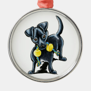 Kleiner Schwarzer Dog Tucker Silbernes Ornament