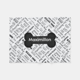 KLEINER schwarzer Knochen mit dem Namen auf Weiß Fleecedecke