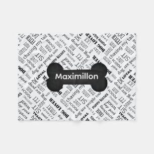 KLEINER schwarzer Knochen mit dem Namen auf Weiß Fleecedecke
