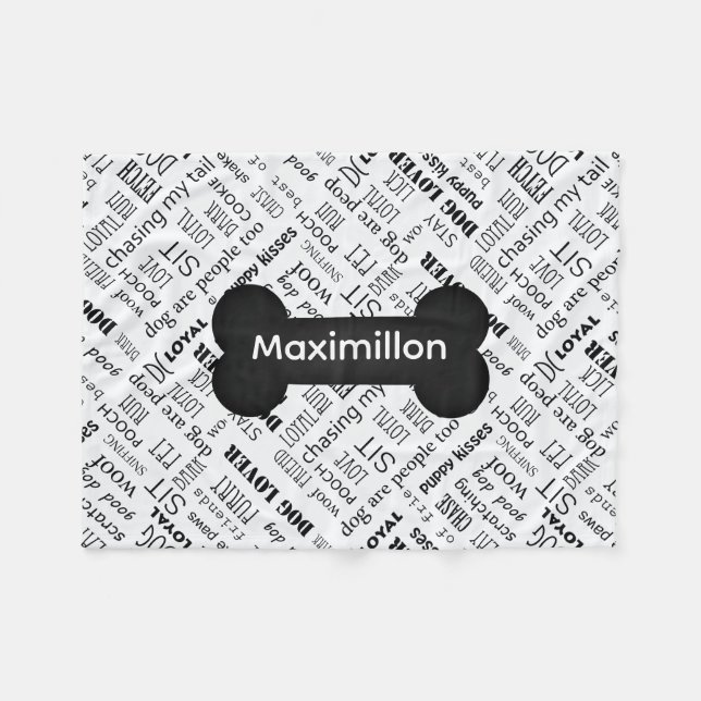 KLEINER schwarzer Knochen mit dem Namen auf Weiß Fleecedecke (Vorderseite (Horizontal))