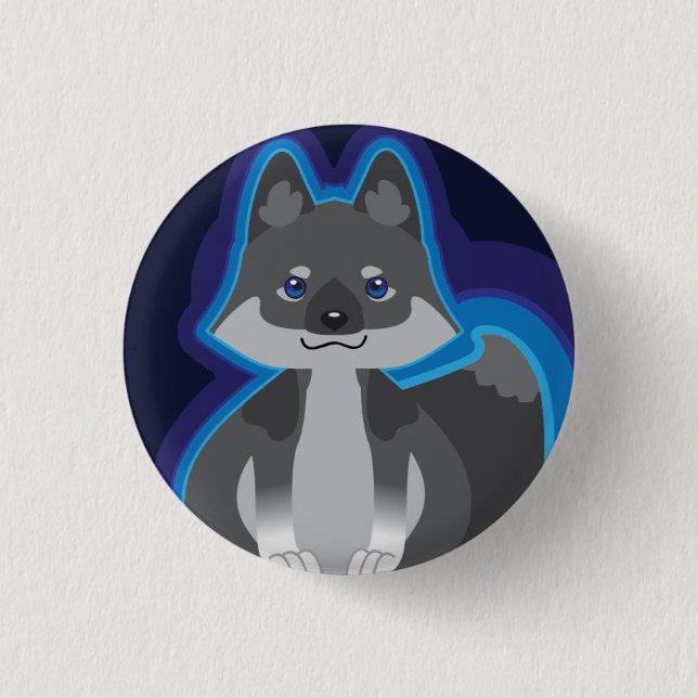 Kleiner schwarzer Wolfknopf Button (Vorderseite)
