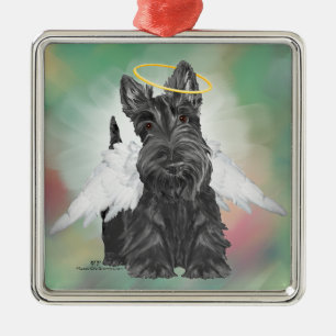Kleiner Scottie Engel Silbernes Ornament