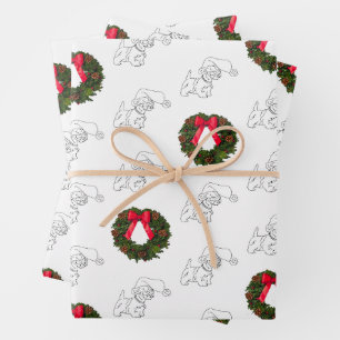 Kleiner Scottie-Hund mit Weihnachtskranz Geschenkpapier Set