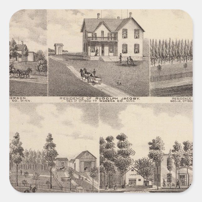 Kleiner See, Waseca, Minnesota Quadratischer Aufkleber (Vorderseite)