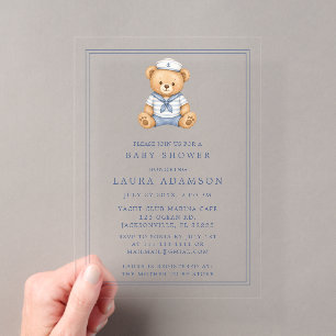 Kleiner Segler Teddy Bär Nautical Baby Shower Acryleinladungen
