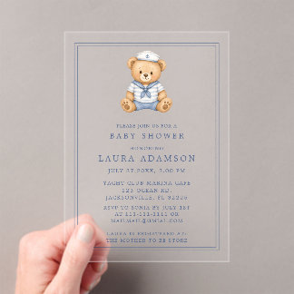 Kleiner Segler Teddy Bär Nautical Baby Shower Acryleinladungen