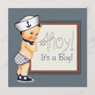 Kleiner Seglerjunge Blaues Nautisches Baby Shower Einladung