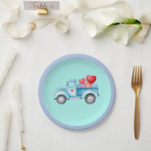 Kleiner Single Blauer LKW Valentine Party Pappteller