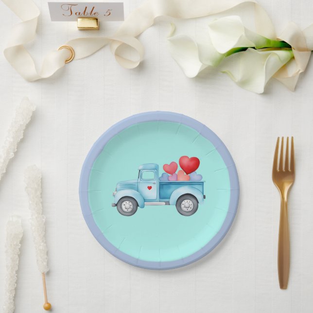 Kleiner Single Blauer LKW Valentine Party Pappteller (Hochzeit)