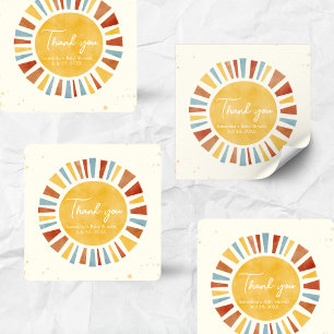 Kleiner Sonnenschein Boho-Baby-Party Quadratischer Aufkleber