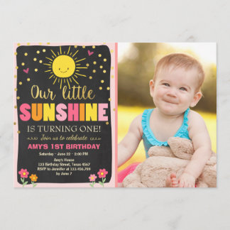 Kleiner Sonnenschein Einladung zum Geburtstag Pink