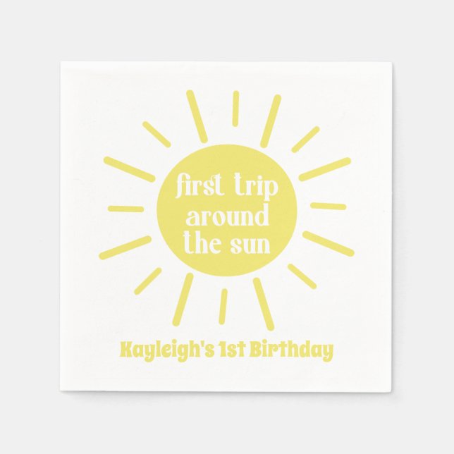 Kleiner Sonnenschein erste Fahrt um die Sonne Serviette (Vorderseite)