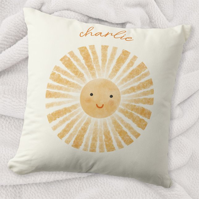 Kleiner Sonnenschein Personalisiert Kissen (Happy little watercolor sunshine personalized custom name throw pillow, ideal for nursery decor)