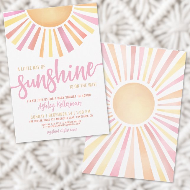 Kleiner Sonnenschein-Rosa-Boho-Babydusche Einladung (Little Ray Of Sunshine Pink Baby Shower Invitation )