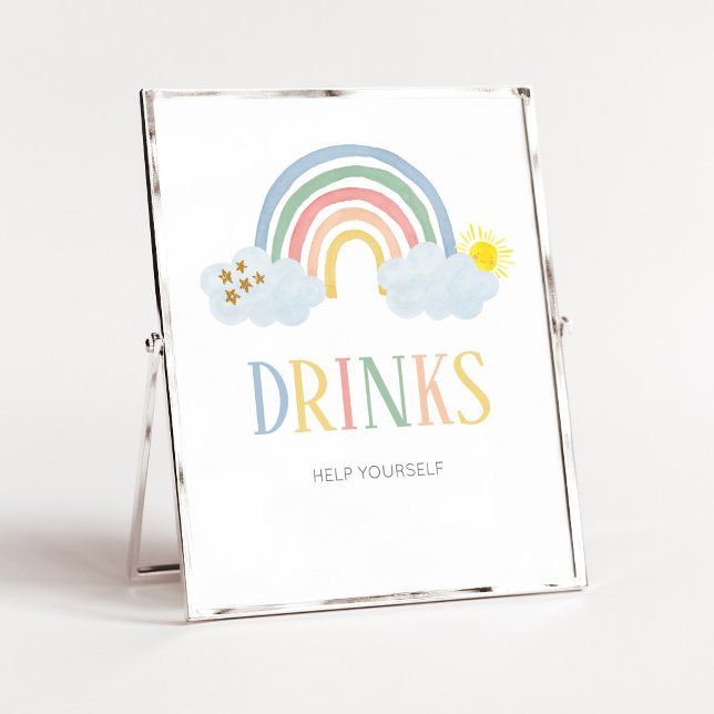 Kleiner Sonnenstrahl Regenbogen Getränke Schild (Rainbow Baby Shower Drinks Sign)