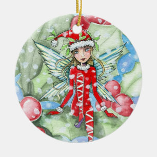 Kleiner Stechpalmen-Feen-Schmuck Keramikornament