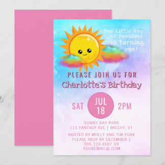 Kleiner Strahl Sonnenschein-Mädchen-des 1. Einladung