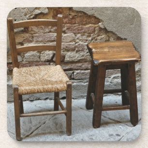 Kleiner Stuhl und Hocker, Pienza, Italien Getränkeuntersetzer