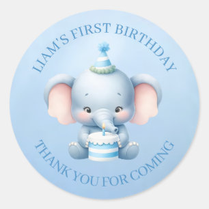 Kleiner süßer Elefant 1. Geburtstag Danke Blau Runder Aufkleber
