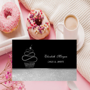 Kleiner süßer eleganter Silber-Glitter-Cupcake-Bäc Visitenkarte
