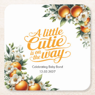 Kleiner Süßer Orange Baby Shower Personalisiert Rechteckiger Pappuntersetzer