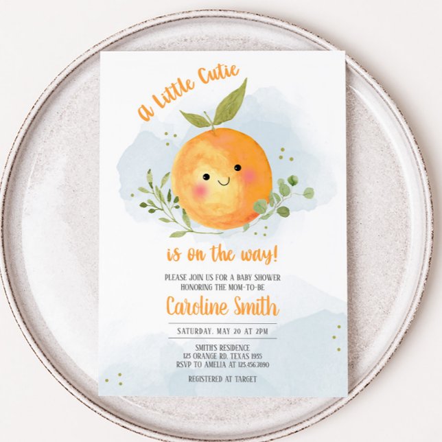 Kleiner süßer Zitrusjunge Baby Shower Einladung (Orange Baby Shower Invitation)