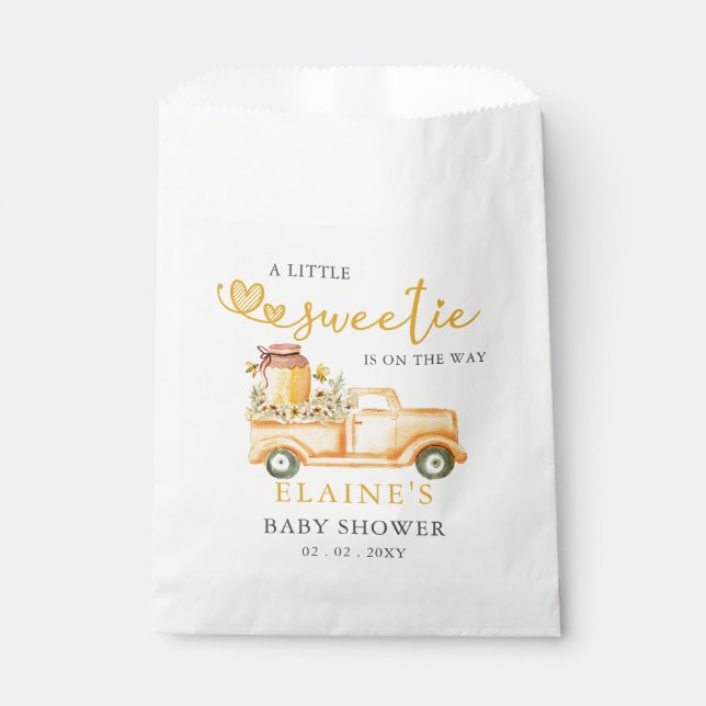 Kleiner Sweetie ist auf dem Weg HoneyBee Baby Dusc Geschenktütchen (Vorderseite)