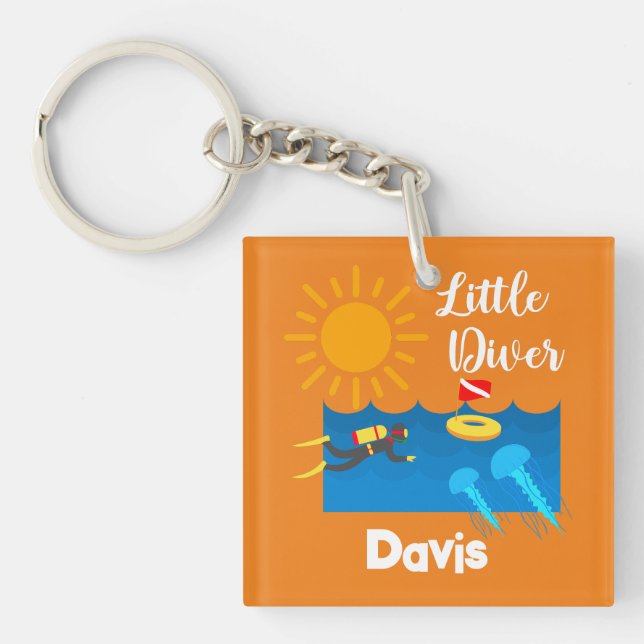 Kleiner Taucher mit Jelly Fish - Acrylfisch Schlüs Schlüsselanhänger (Vorderseite)