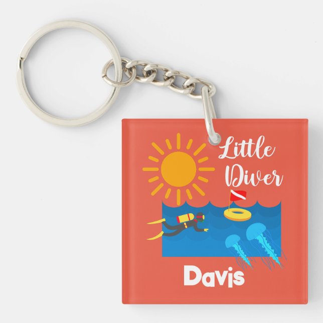 Kleiner Taucher mit Jelly Fish - Acrylfisch Schlüs Schlüsselanhänger (Vorderseite)