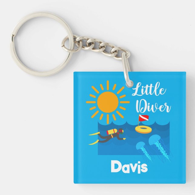 Kleiner Taucher mit Jelly Fish - Acrylfisch Schlüs Schlüsselanhänger (Vorderseite)