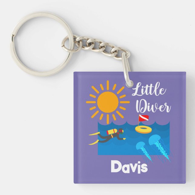 Kleiner Taucher mit Jelly Fish - Acrylfisch Schlüs Schlüsselanhänger (Vorderseite)