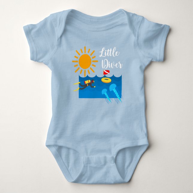 Kleiner Taucher mit Jelly Fish - Baby Jersey Bodys Baby Strampler (Vorderseite)