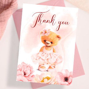 Kleiner Teddybär Blume Prinzessin Pink Aquarell Dankeskarte