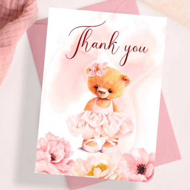 Kleiner Teddybär Blume Prinzessin Pink Aquarell Dankeskarte (Von Creator hochgeladen)