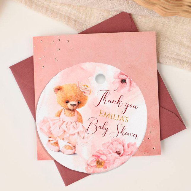 Kleiner Teddybär Blume Prinzessin Pink Aquarell Geschenkanhänger (Von Creator hochgeladen)
