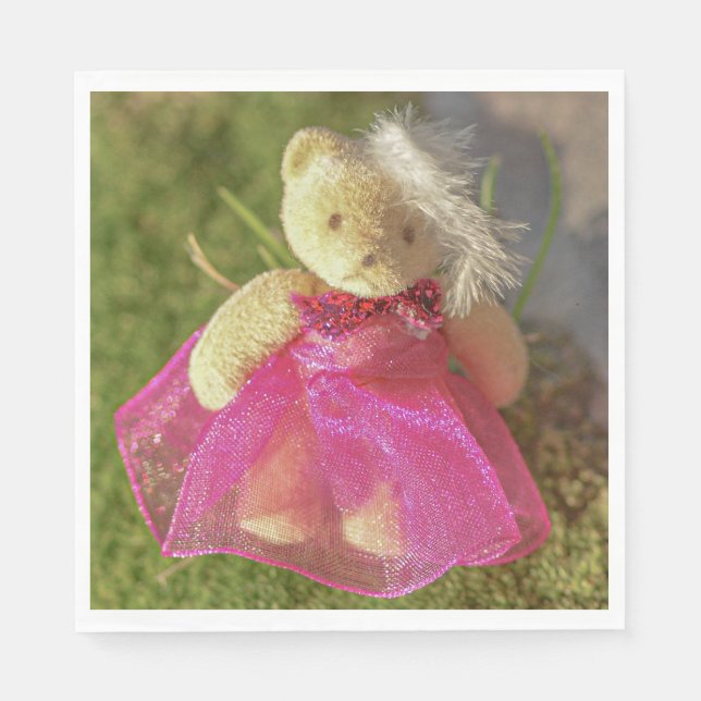 Kleiner Teddybär in rosa Party Serviette (Vorderseite)