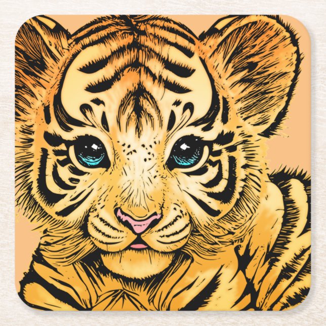 KLEINER TIGER RECHTECKIGER PAPPUNTERSETZER (Vorderseite)