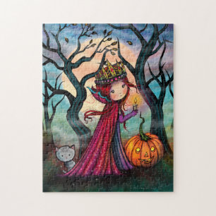 Kleiner Vampir mit Katze Halloween-Kunst Puzzle