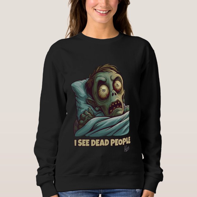 Kleiner verängstigter Zombie im Bett kann tote Men Sweatshirt (Vorderseite)