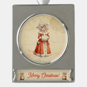 Kleiner Viktorianischer Caroler Custom Christmas Banner-Ornament Silber
