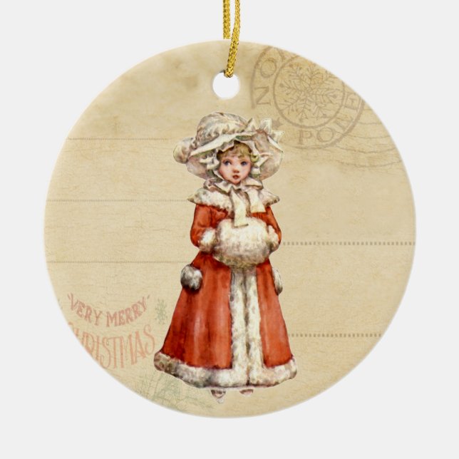 Kleiner Viktorianischer Caroler Custom Christmas Keramik Ornament (Vorne)
