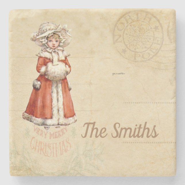 Kleiner Viktorianischer Caroler Custom Christmas Steinuntersetzer (Vorderseite)