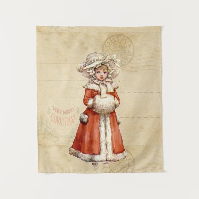 Kleiner Viktorianischer Caroler Custom Christmas Wandteppich (Vorderseite)